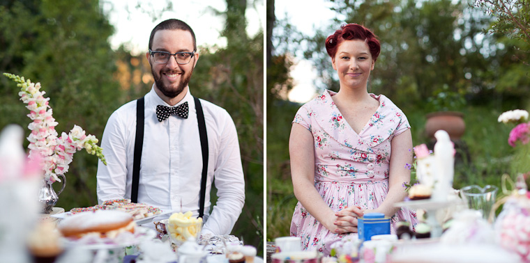 High tea party engagement prewedding photoshoot in the countryside.