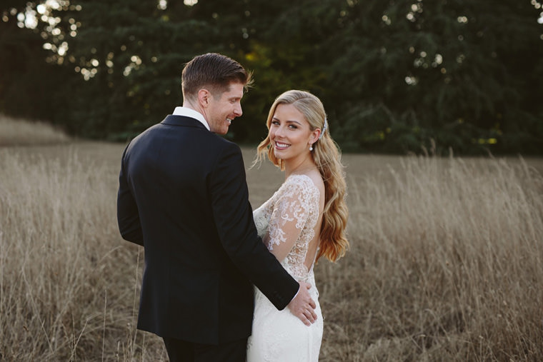 Elegant wedding portrait of the bride and groom at Bendooley Estate gardens
