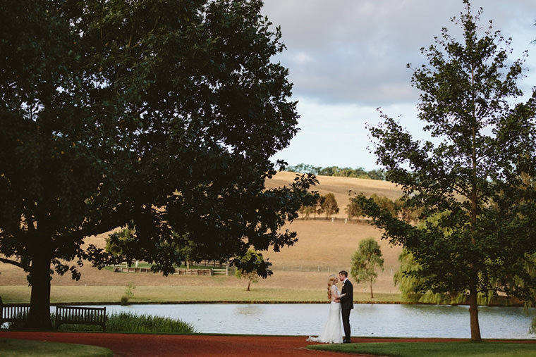 Elegant wedding portrait of the bride and groom at Bendooley Estate gardens
