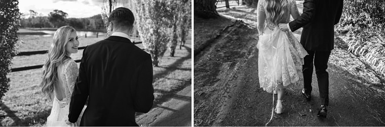 Elegant wedding portrait of the bride and groom at Bendooley Estate gardens