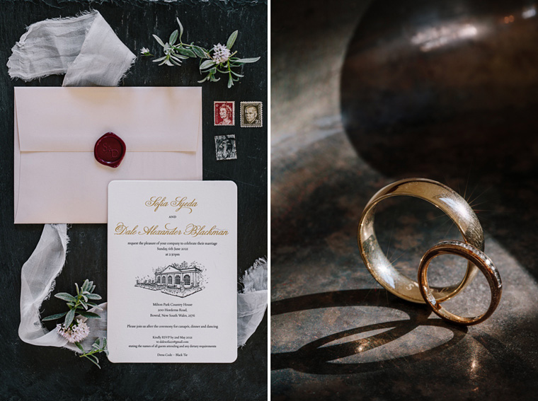 Rings and wedding invitations.
