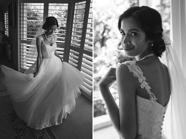 Black and white mid length bridal portraits.