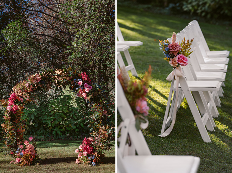 Detail of flowers attached to a wedding chair.