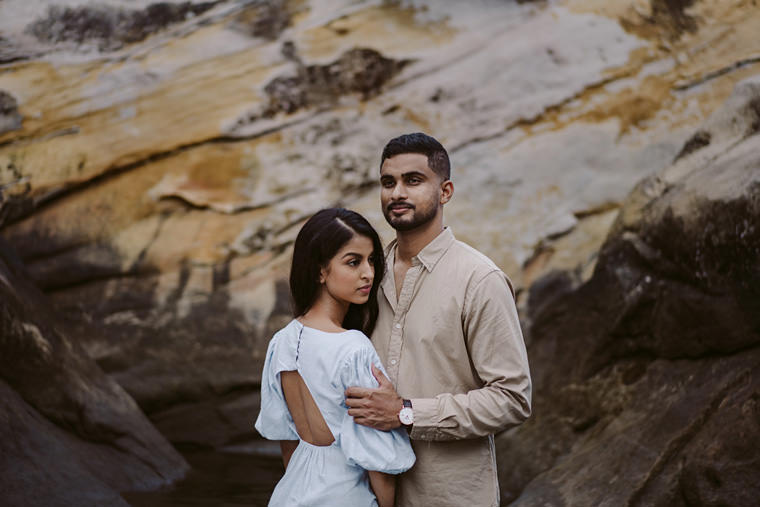 Sydney beach prewedding engagement photos at Wattamolla beach.