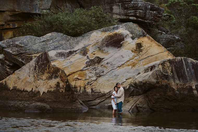 Sydney beach prewedding engagement photos at Wattamolla beach.