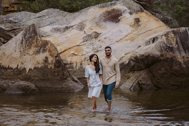 Sydney beach prewedding engagement photos at Wattamolla beach.