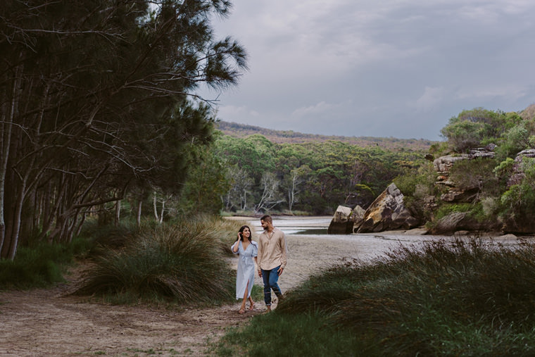 Sydney beach prewedding engagement photos at Wattamolla beach.