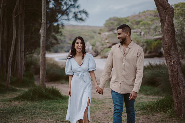 Sydney beach prewedding engagement photos at Wattamolla beach.
