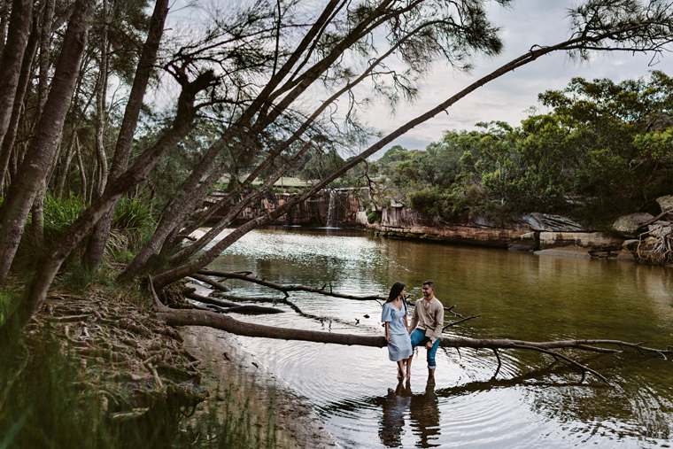 Sydney beach prewedding engagement photos at Wattamolla beach.
