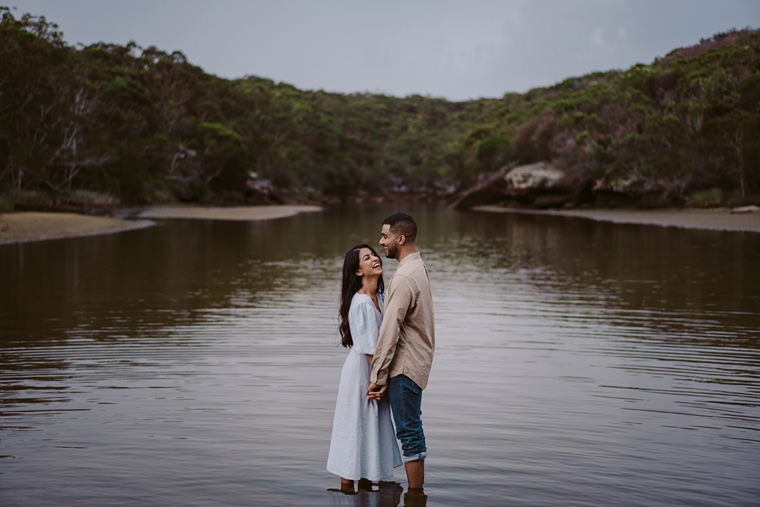 Sydney beach prewedding engagement photos at Wattamolla beach.