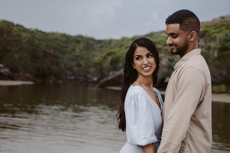 Sydney beach prewedding engagement photos at Wattamolla beach.