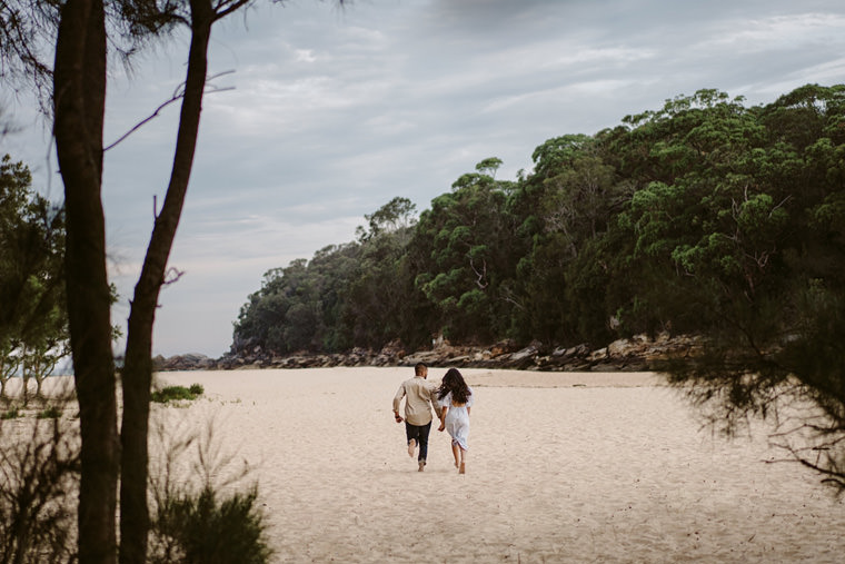 Sydney beach prewedding engagement photos at Wattamolla beach.