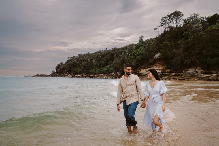 Sydney beach prewedding engagement photos at Wattamolla beach.