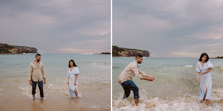 Sydney beach prewedding engagement photos at Wattamolla beach.