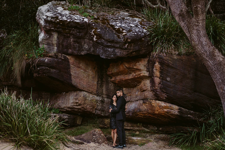 Sydney beach prewedding engagement photos at Wattamolla beach.